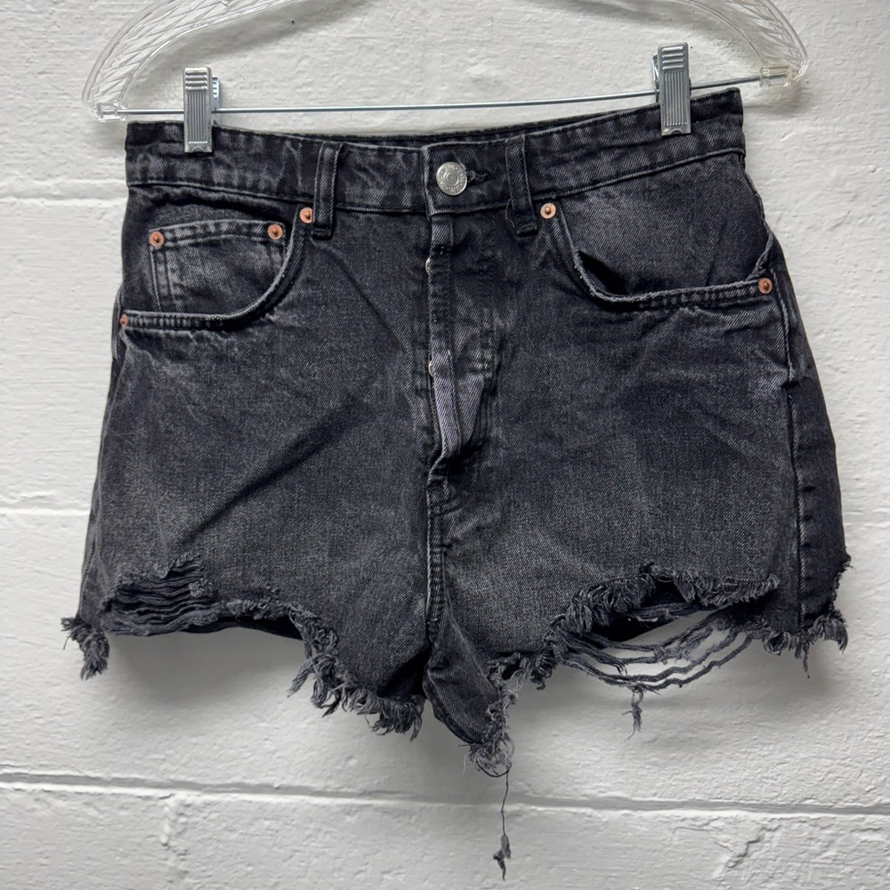 Zara Black Distressed Denim Shorts